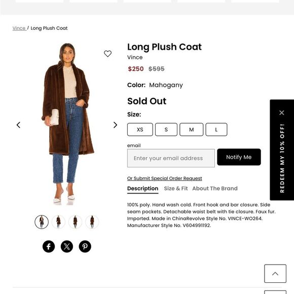 Vince X Revolve Faux Fur Mahogany Brown Belted Coat Ultra Chic Soft Quiet Luxury - Picture 13 of 14
